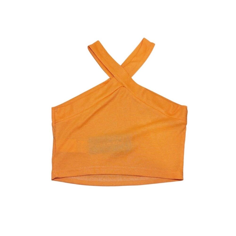 SHEIN EZwear Rib Knit Halter Crop Top Coral Orange Size Small NWT New